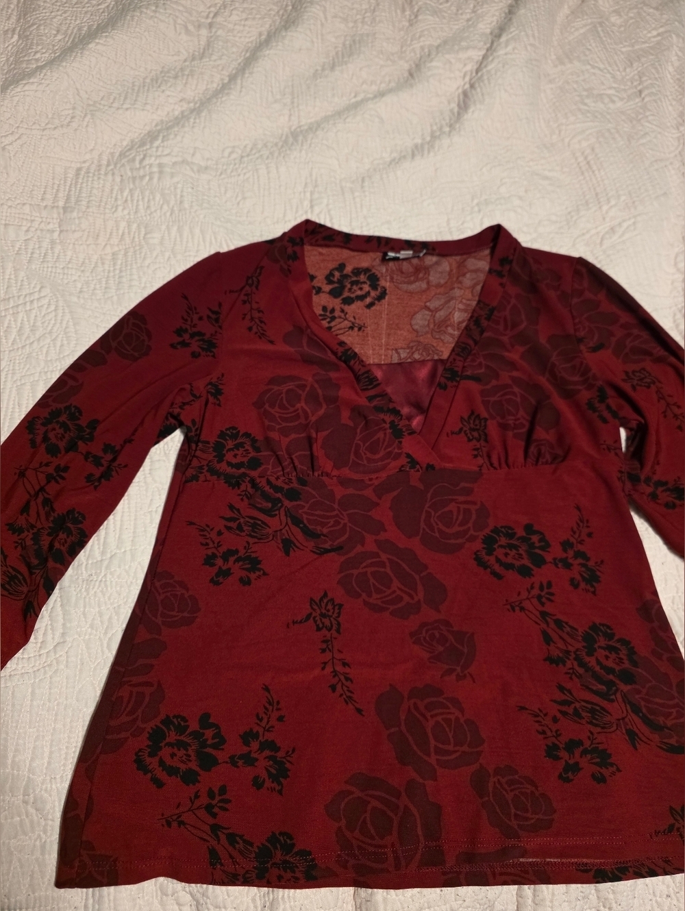 Believer Red Floral V-Neck Women’s Top - Picture 2 of 4